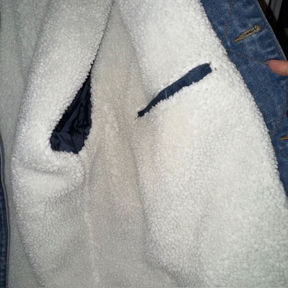 Vintage North Bay Sherpa Lined Denim Trucker Jacket Corduroy Collar - Picture 4 of 5